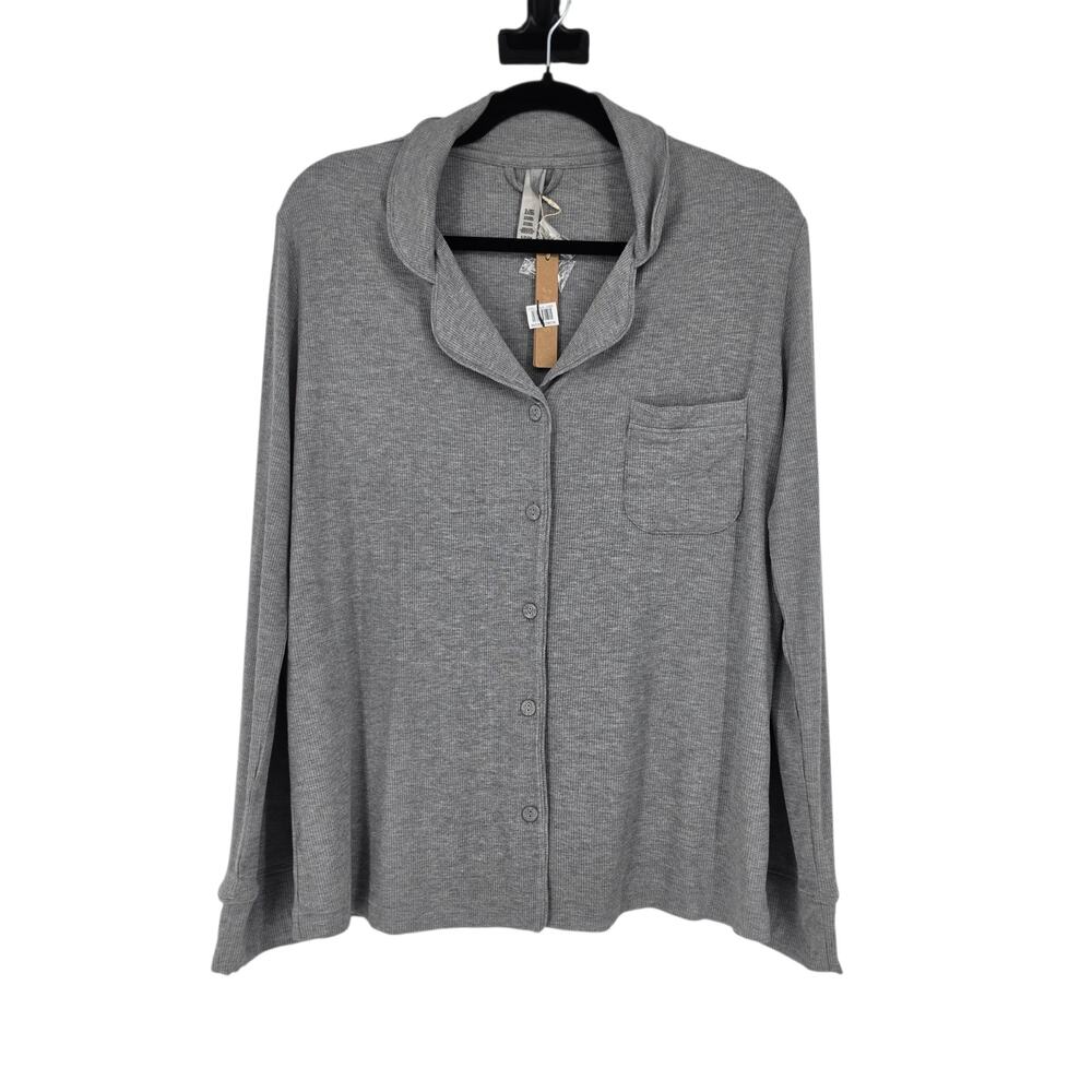 NWT Skims Heather Gray Soft Lounge Ribbed Long Sleeve Button Up Pajama Top Sz S